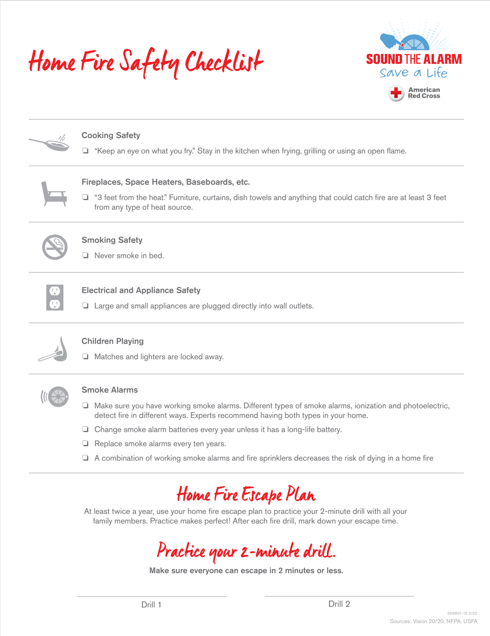 Home Fire Safety Check List